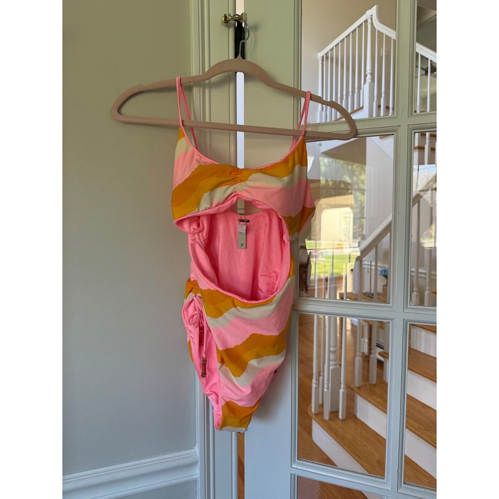 Maaji Womens Pink Orange Abstract Wave Cutout One Piece Swimsuit Size L